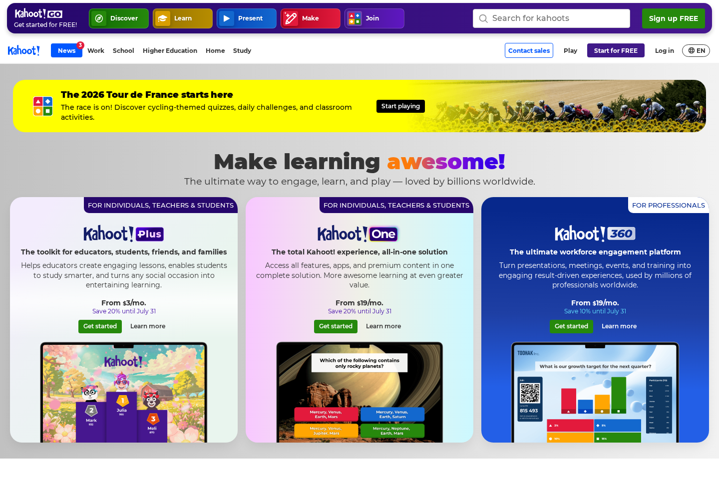 Kahoot! website preview