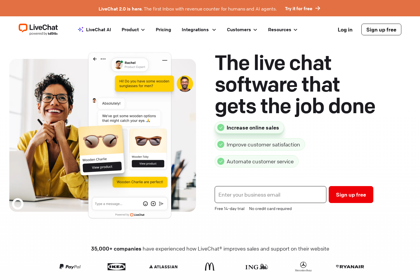 LiveChat website preview