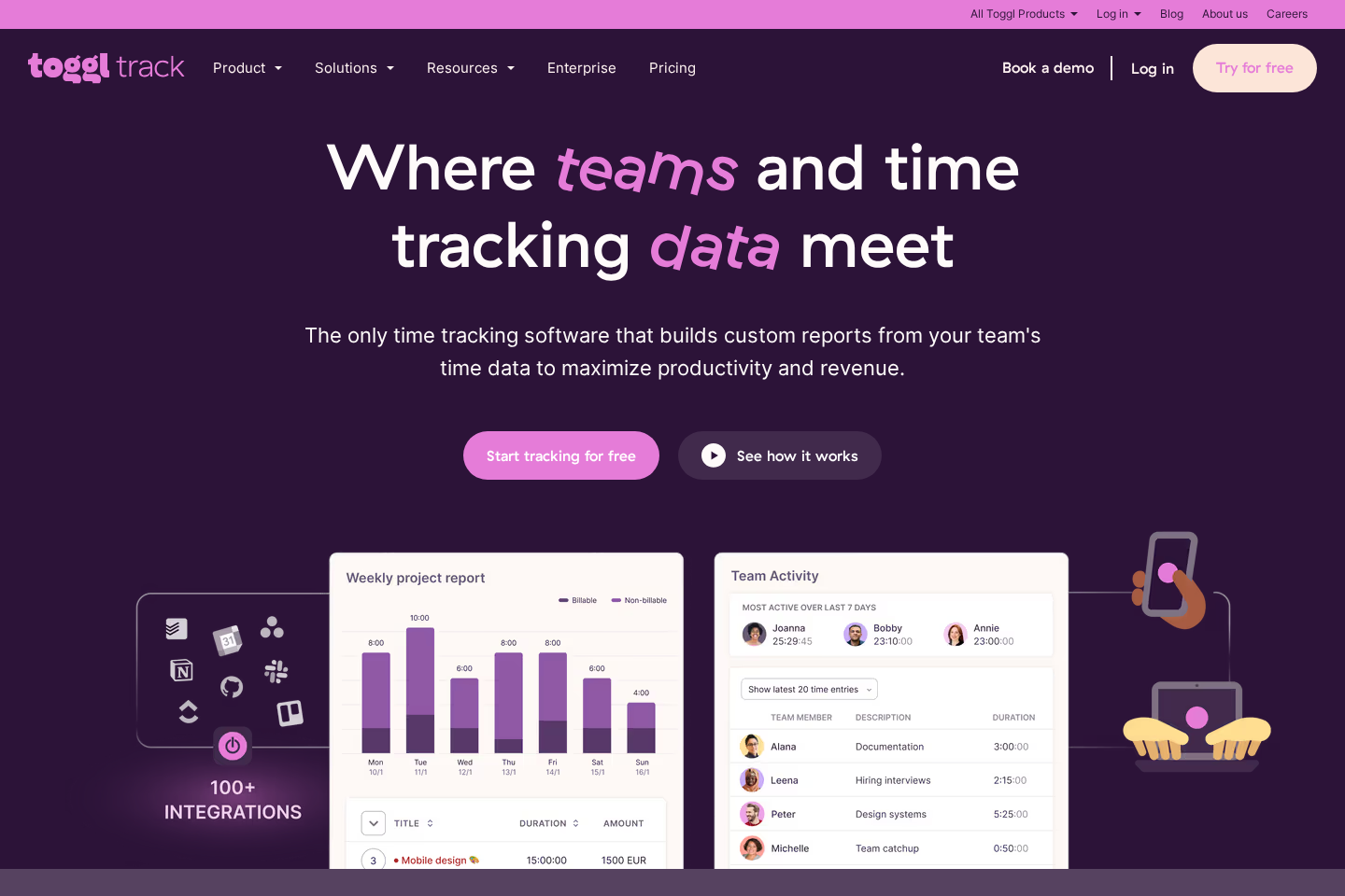 Toggl Track website preview