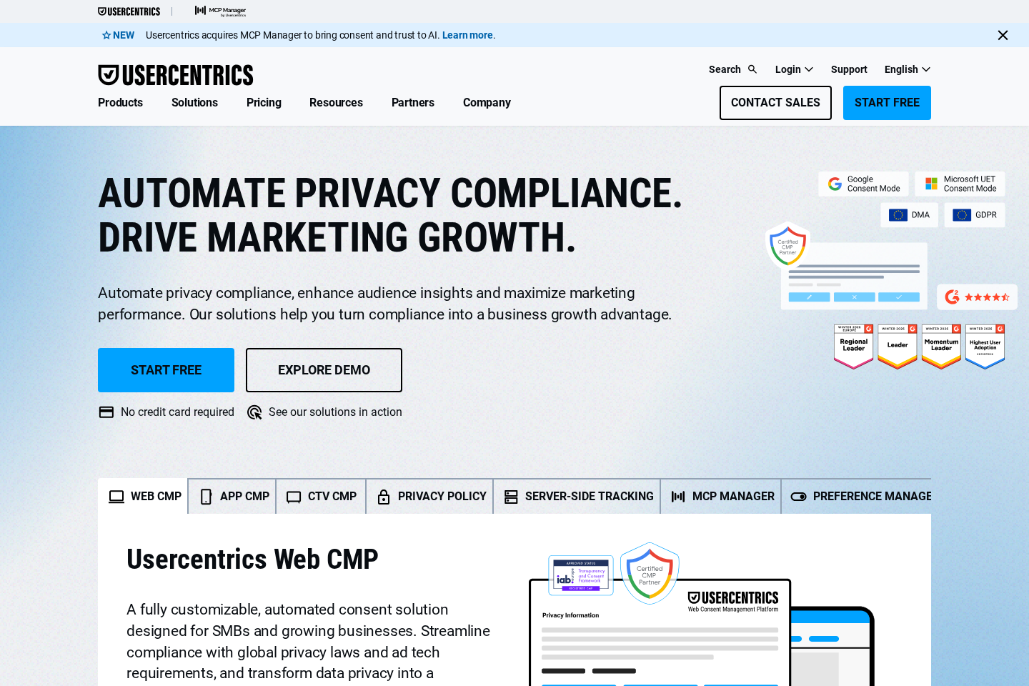 Usercentrics website preview